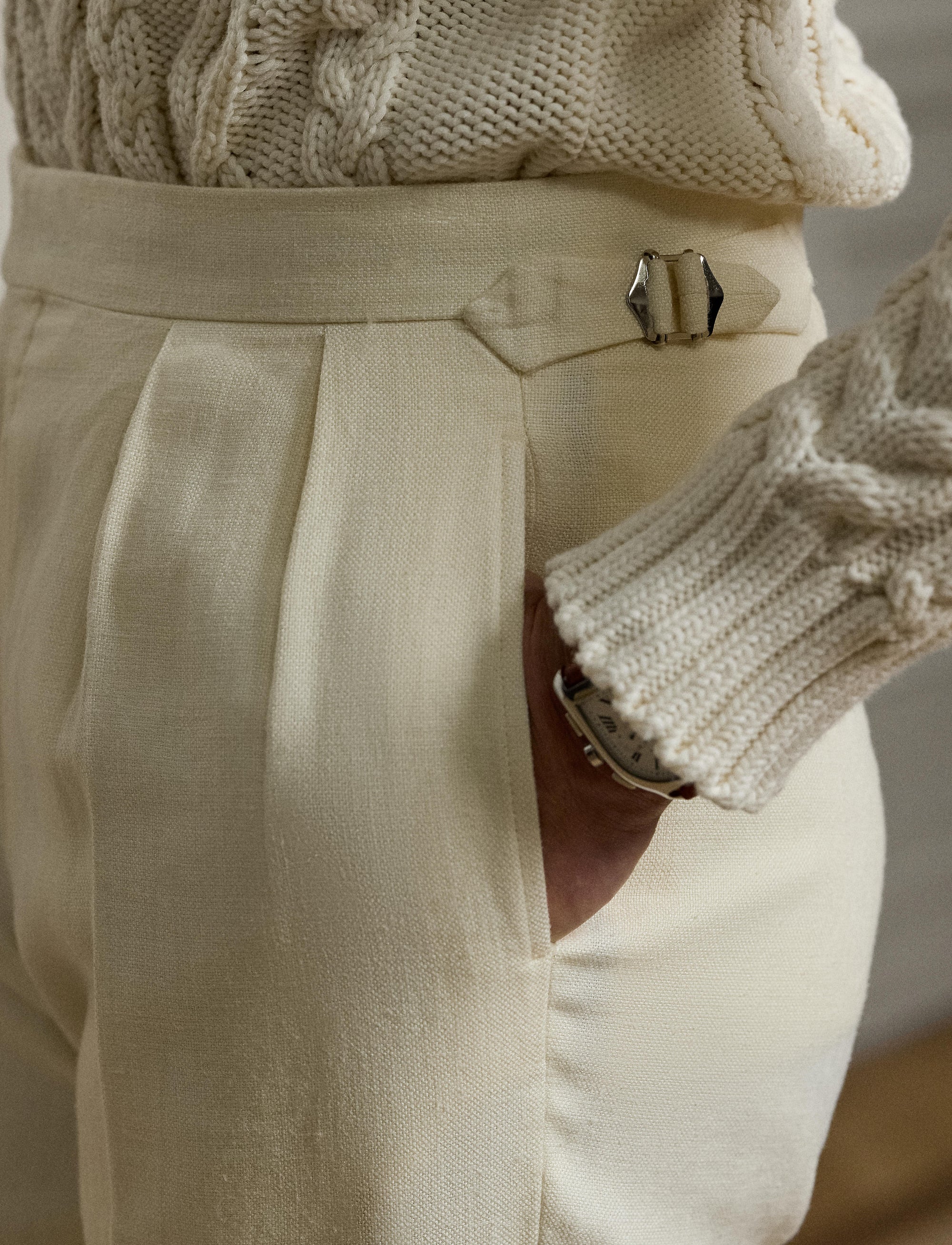 Pantalon de costume Gregory en soie et lin mélangé - Classic Cream