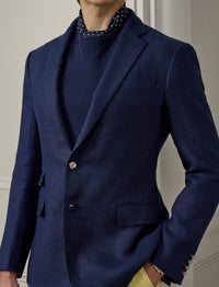 Veston à revers classiques en lin - Bleu marine