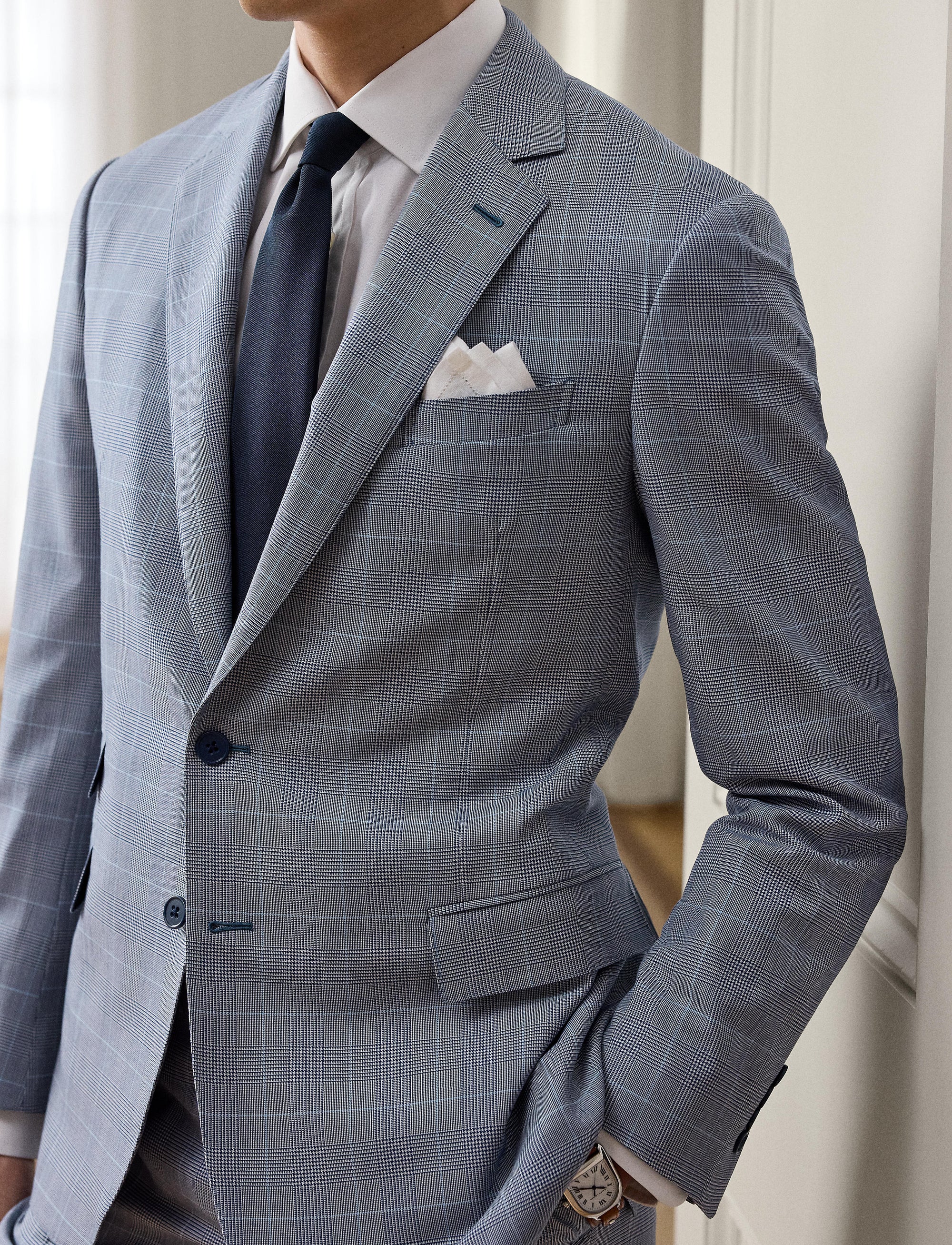 Costume Kent prince-de-galles en laine - Navy, Cream With Light Blue Oc