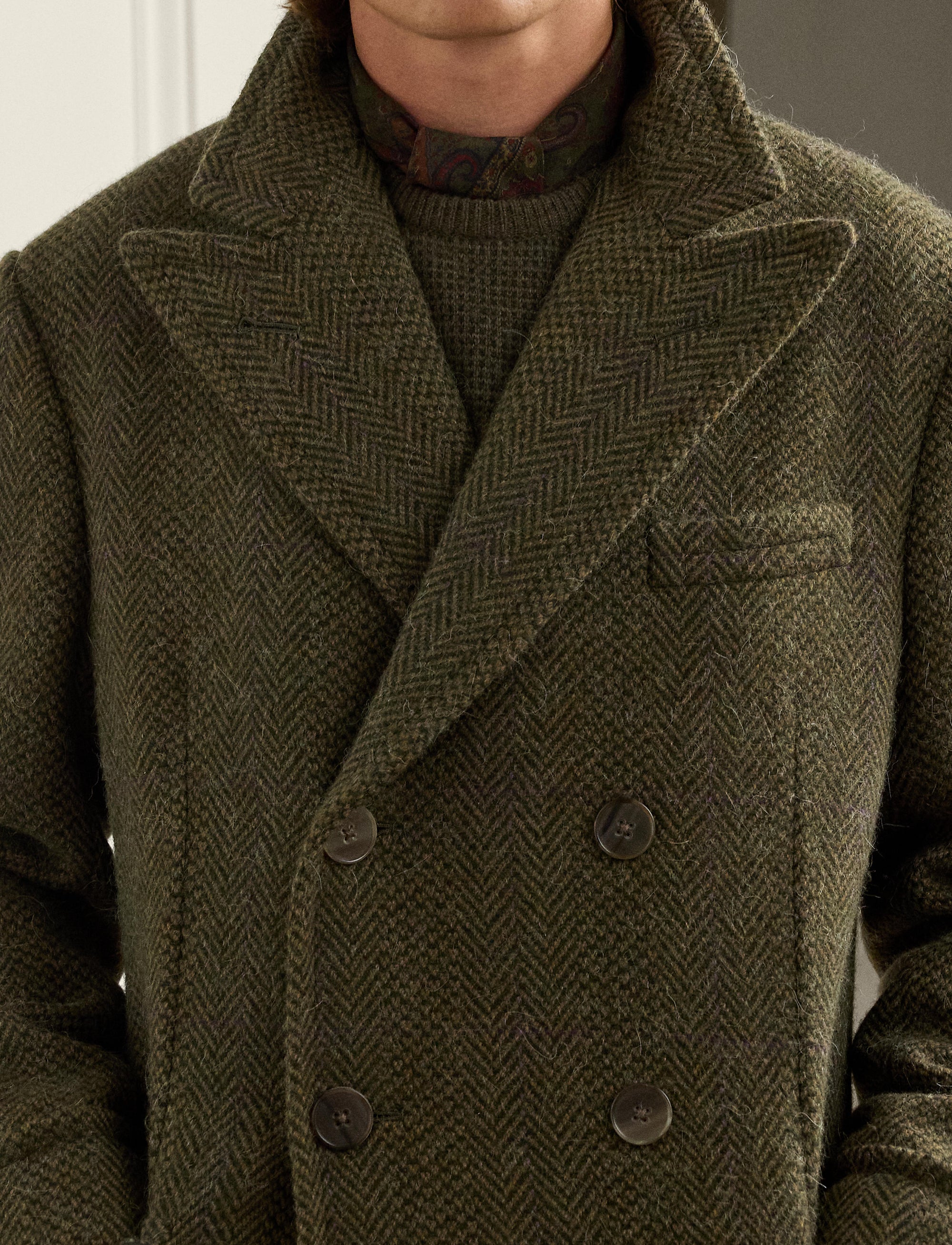 Pardessus à chevrons en cachemire et laine mélangé - Olive, Loden & Multicolore Purple Deco
