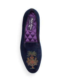 Chaussons brodés Alonzo en velours - Chairman Navy