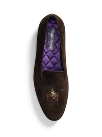 Alonzo velvet prancing horse slippers - Luggage Brown