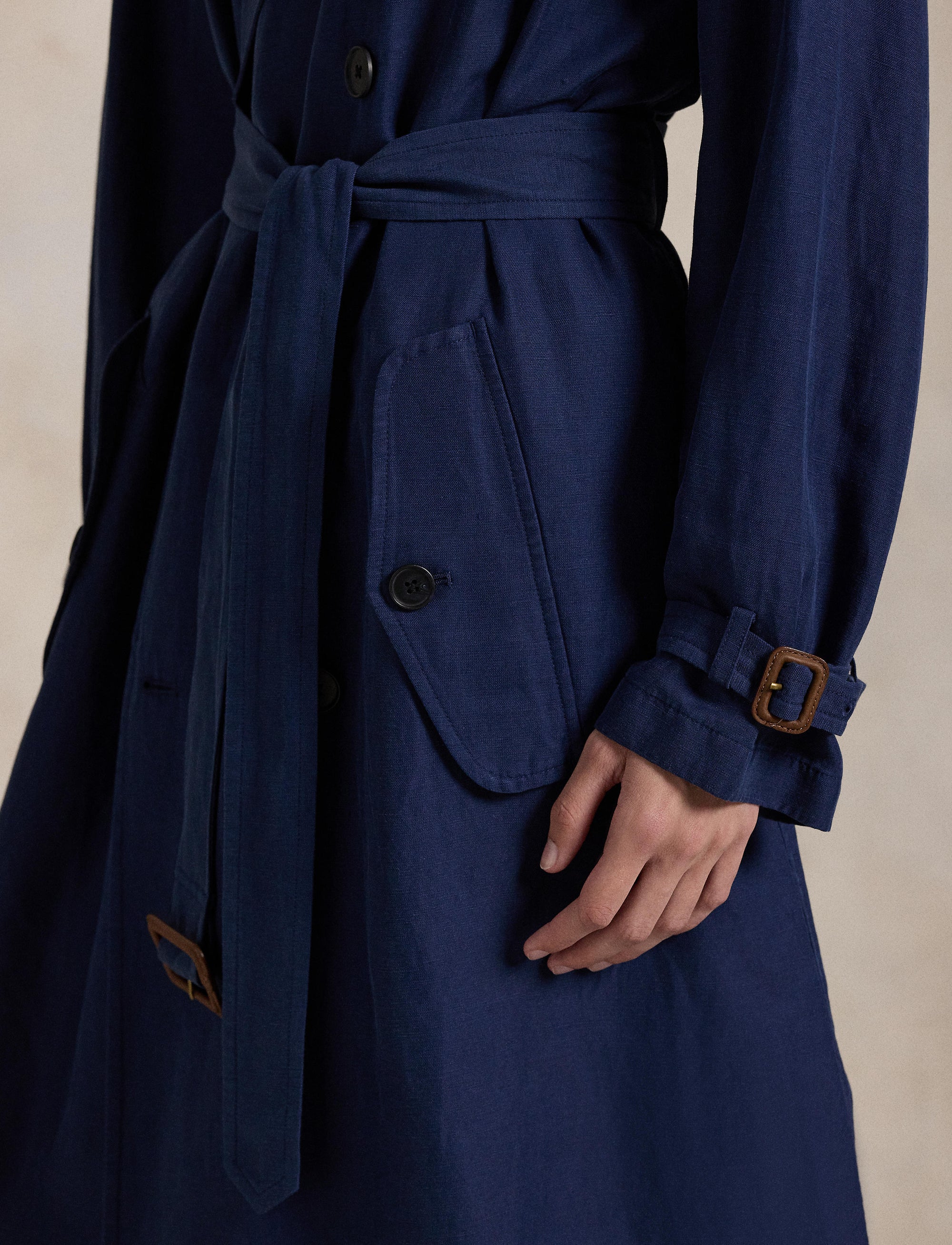 Trench-coat en soie et lin mélangé - Newport Navy