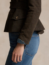 Blazer ceinturé à chevrons en laine - Loden