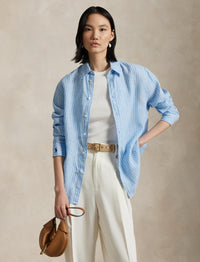 Chemise Oversize Fit rayée en lin - Light Blue & White