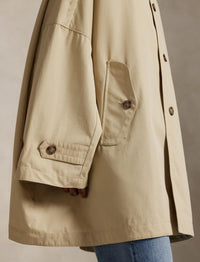 Oversize Fit Cotton Twill Coat - Tan