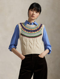 Tank jumper with Fair Isle yoke - Tan & Multicolour
