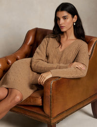 Robe-pull torsadée col V en laine et cachemire mélangé - Collection Camel Melange