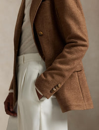 Blazer croisé à chevrons en laine - Tan Herringbone
