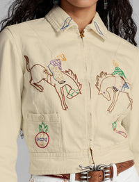 Veste brodée à la main en sergé - Stone