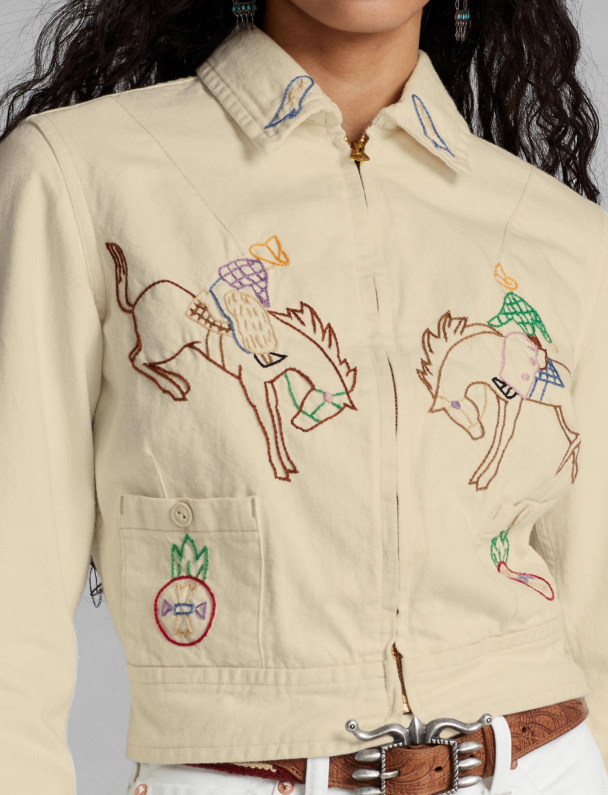 Veste brodée à la main en sergé - Stone
