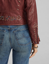 Veste moto cloutée en cuir - Vintage Red