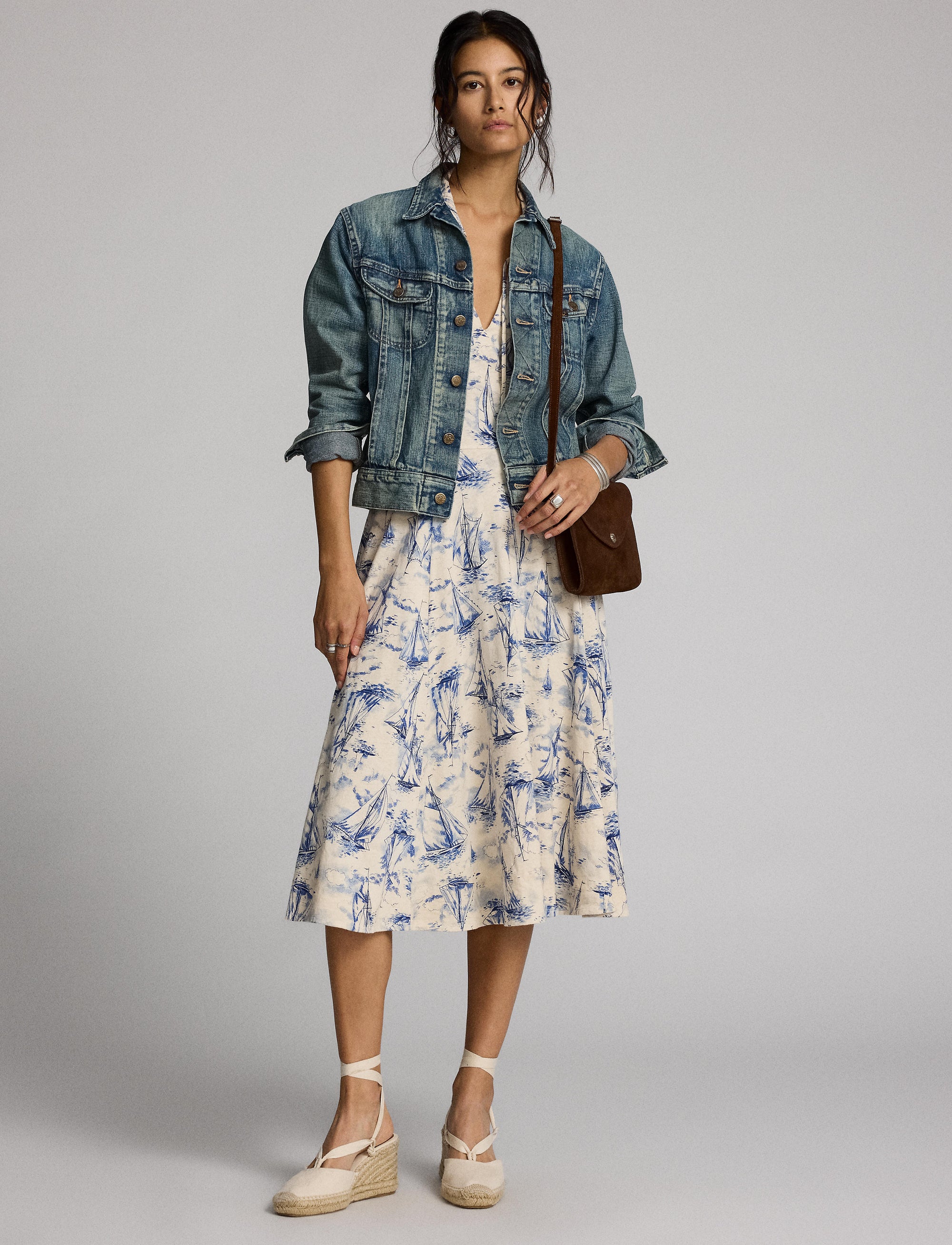 Robe nautique en jersey de lin et coton - Cream & Blue