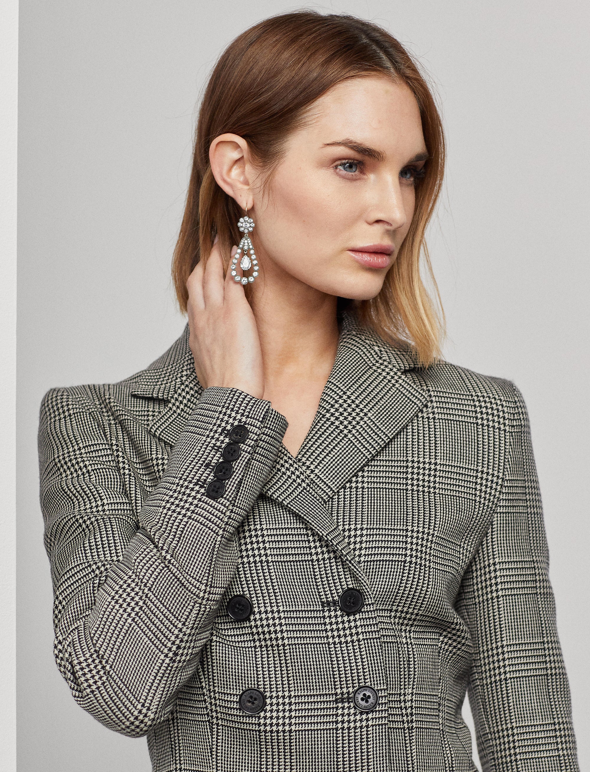 Veste Madelena prince-de-galles en laine - Black & Antique Cream