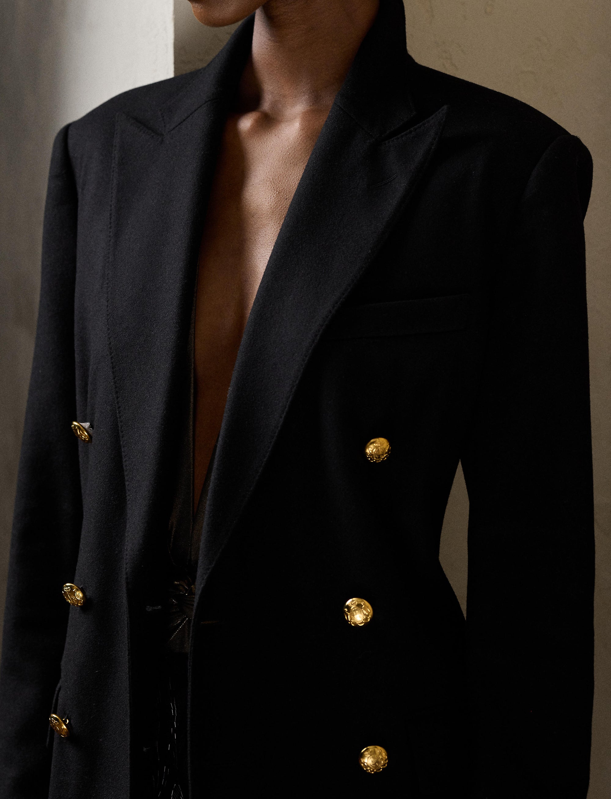 Veste Shelden en crêpe de laine - Black & Light Brass