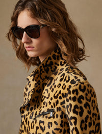 Veste Bevelyn motif léopard en cuir - Tan, Black & Cream