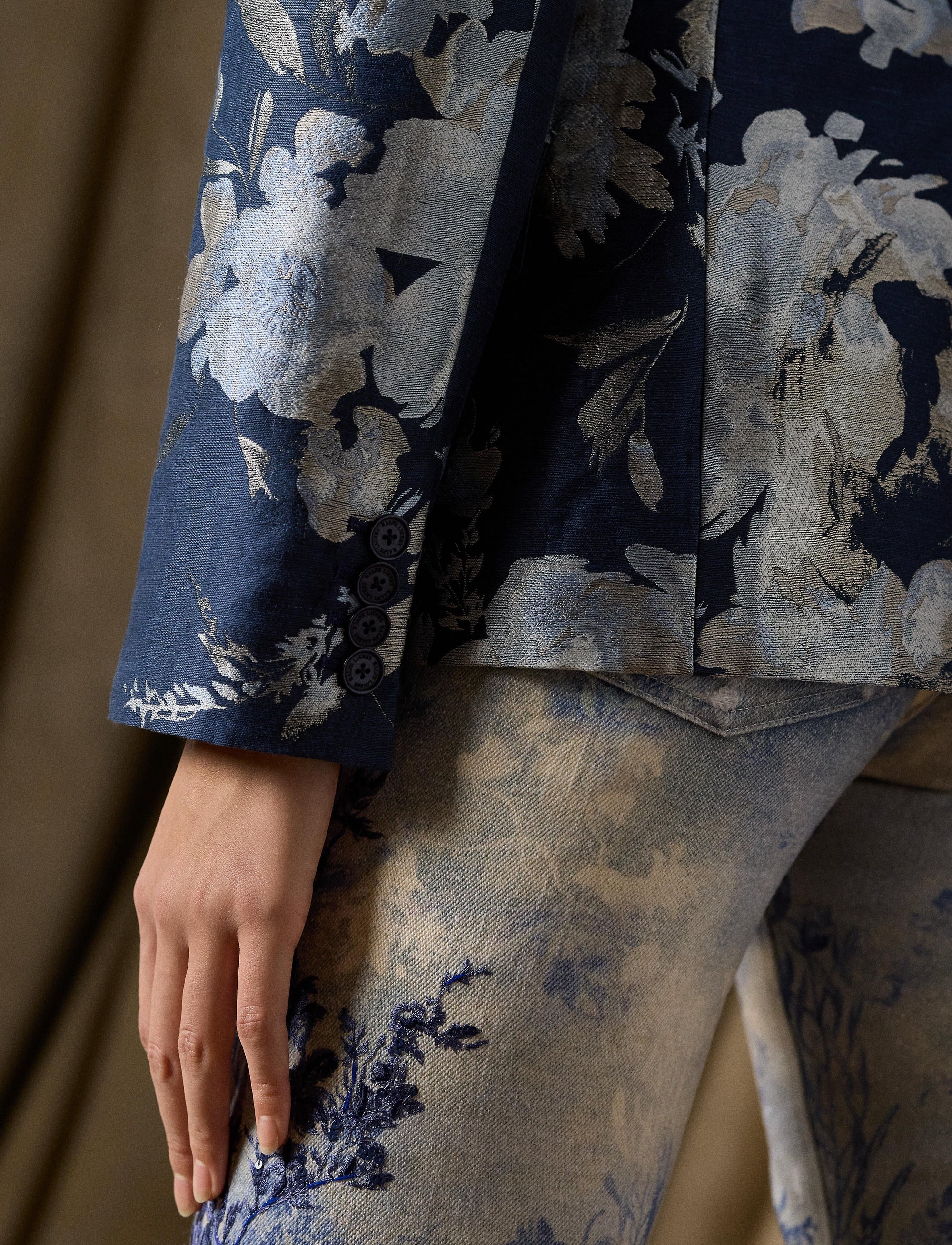 Veste Parker jacquard fleuri en lin - Blue Multi