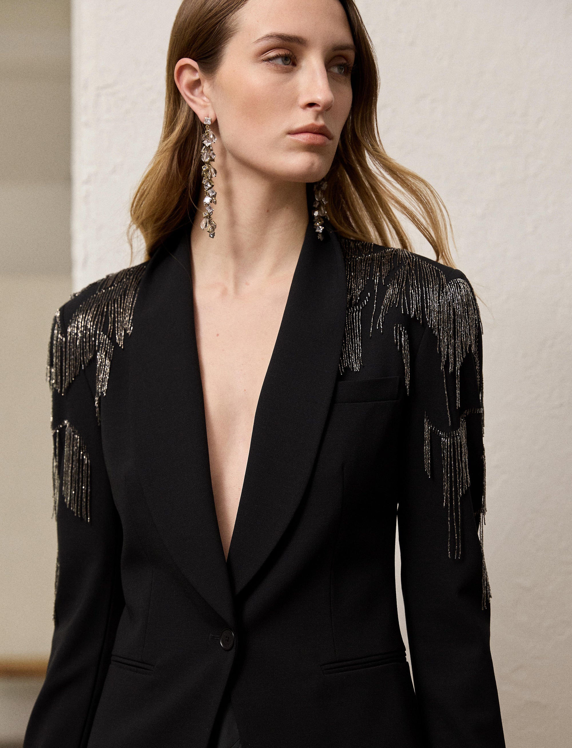 Veste Tamara décorée en crêpe de laine - Black