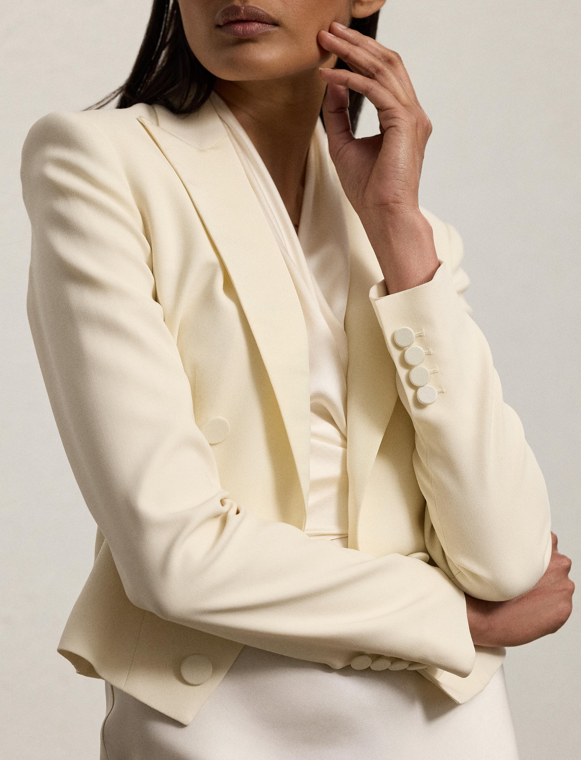 Veste de smoking Spencer en crêpe de laine - Lux Cream