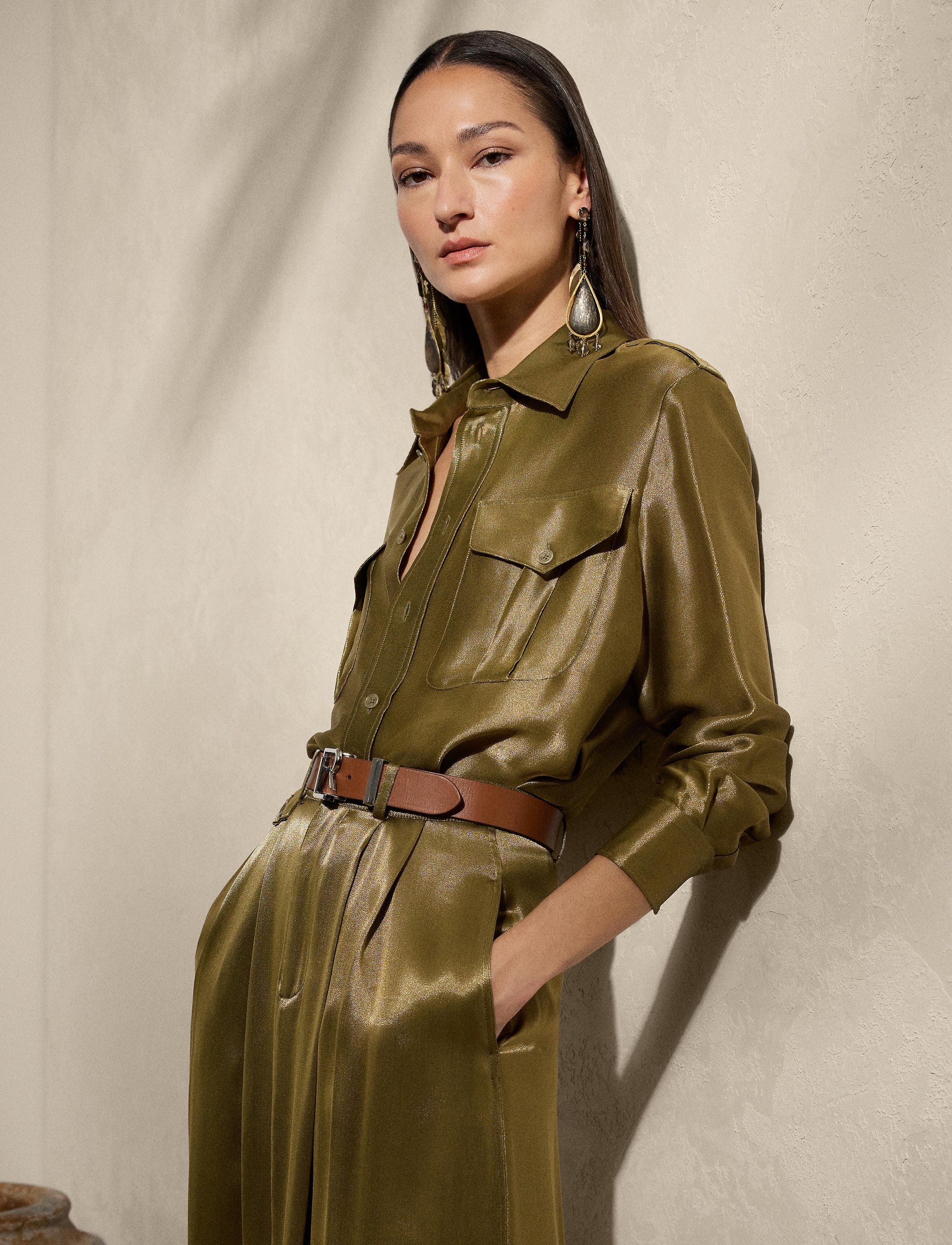 Chemise Natalie en satin métallisé - Dusty Sage