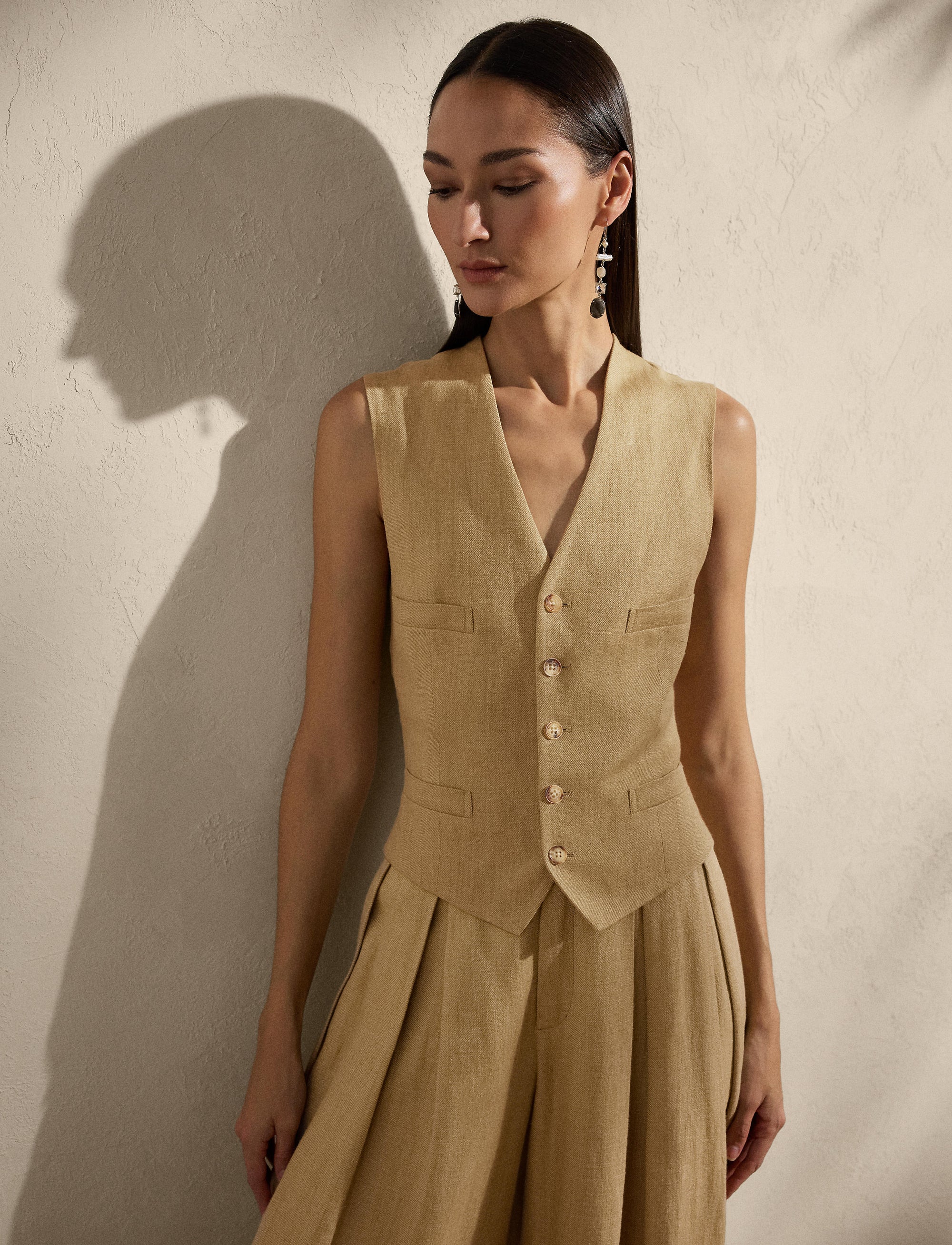 Gilet Jaiden en sergé de soie et de lin mélangé - Lux Tan