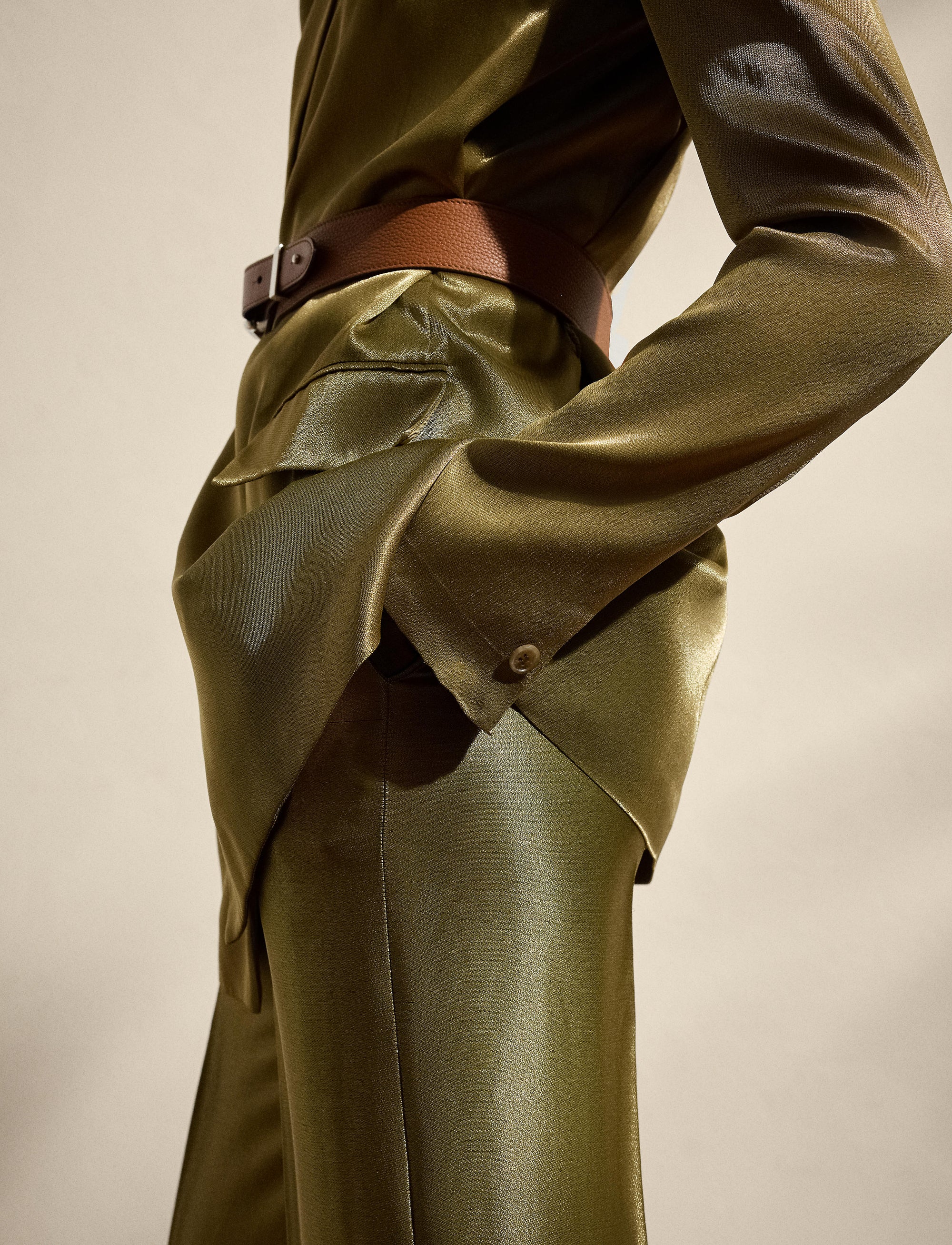 Veste Quinton ceinturée en soie - Dusty Sage