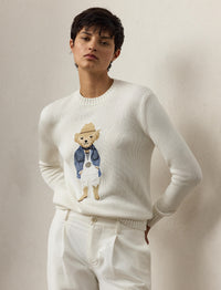 Hamptons Spring Polo Bear jumper in silk - Cream