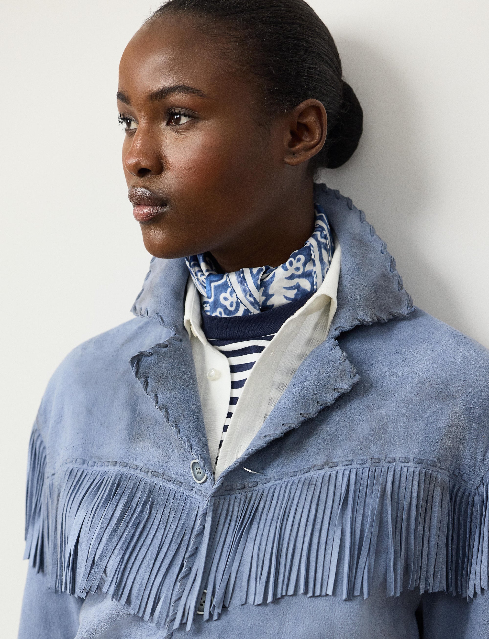 Rennie fringed leather jacket - Cornflower