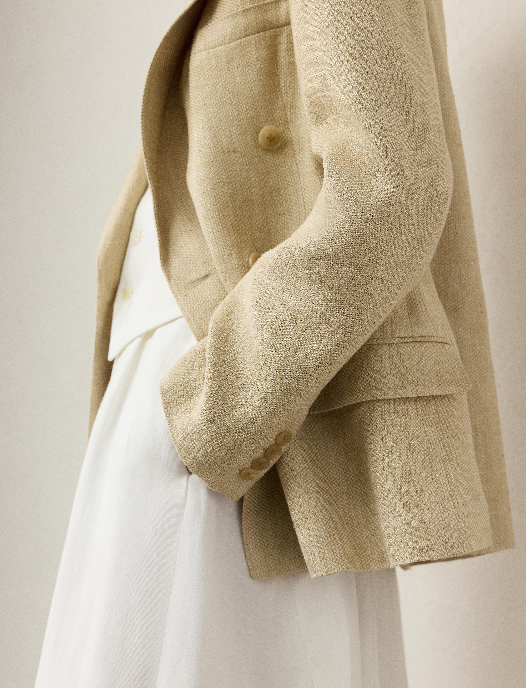 Vanessa jacket in silk and linen tweed blend - Light Tan & Multicolore