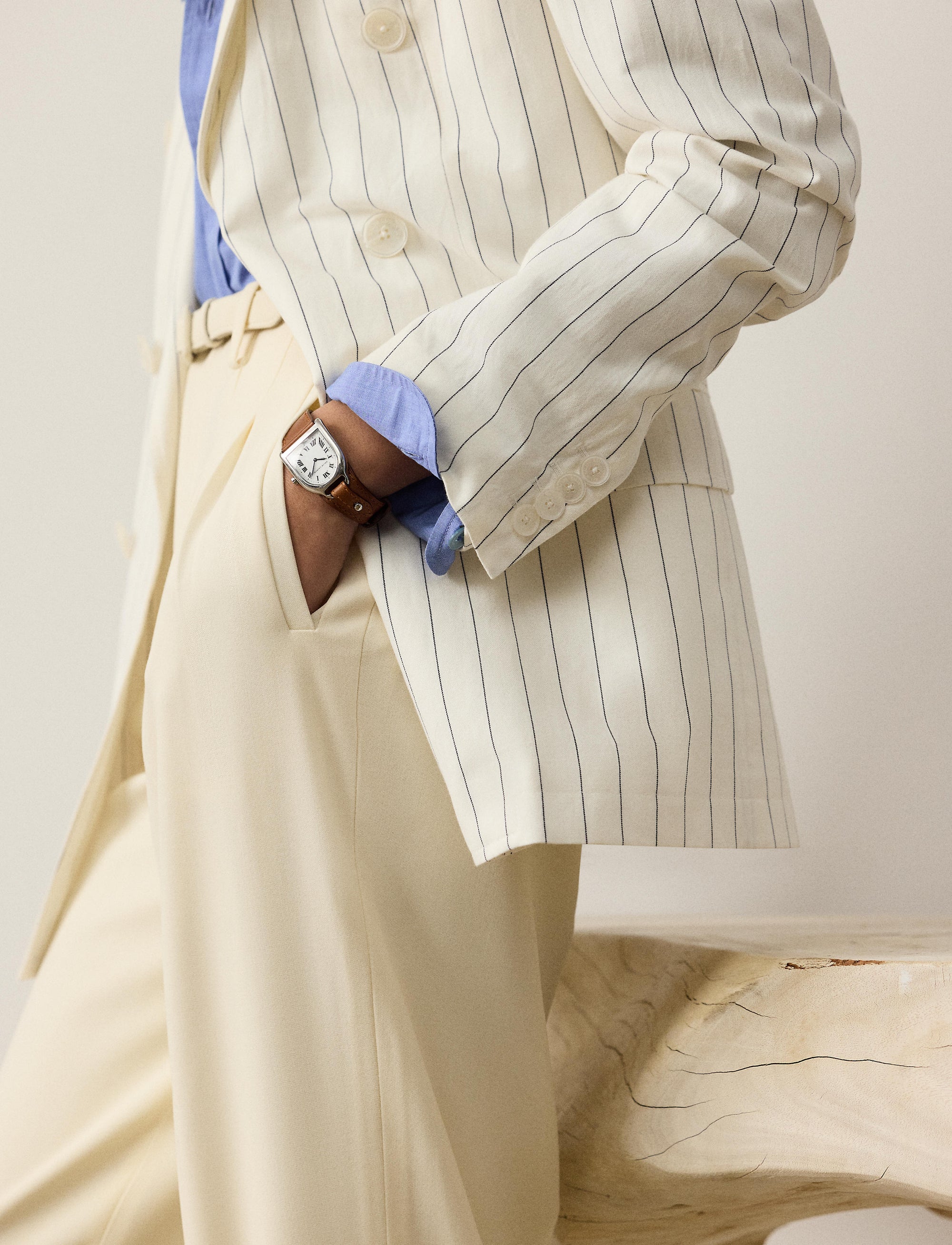 Veste Bennet rayée délavée en lin et laine mélangé - Cream & Lux Navy