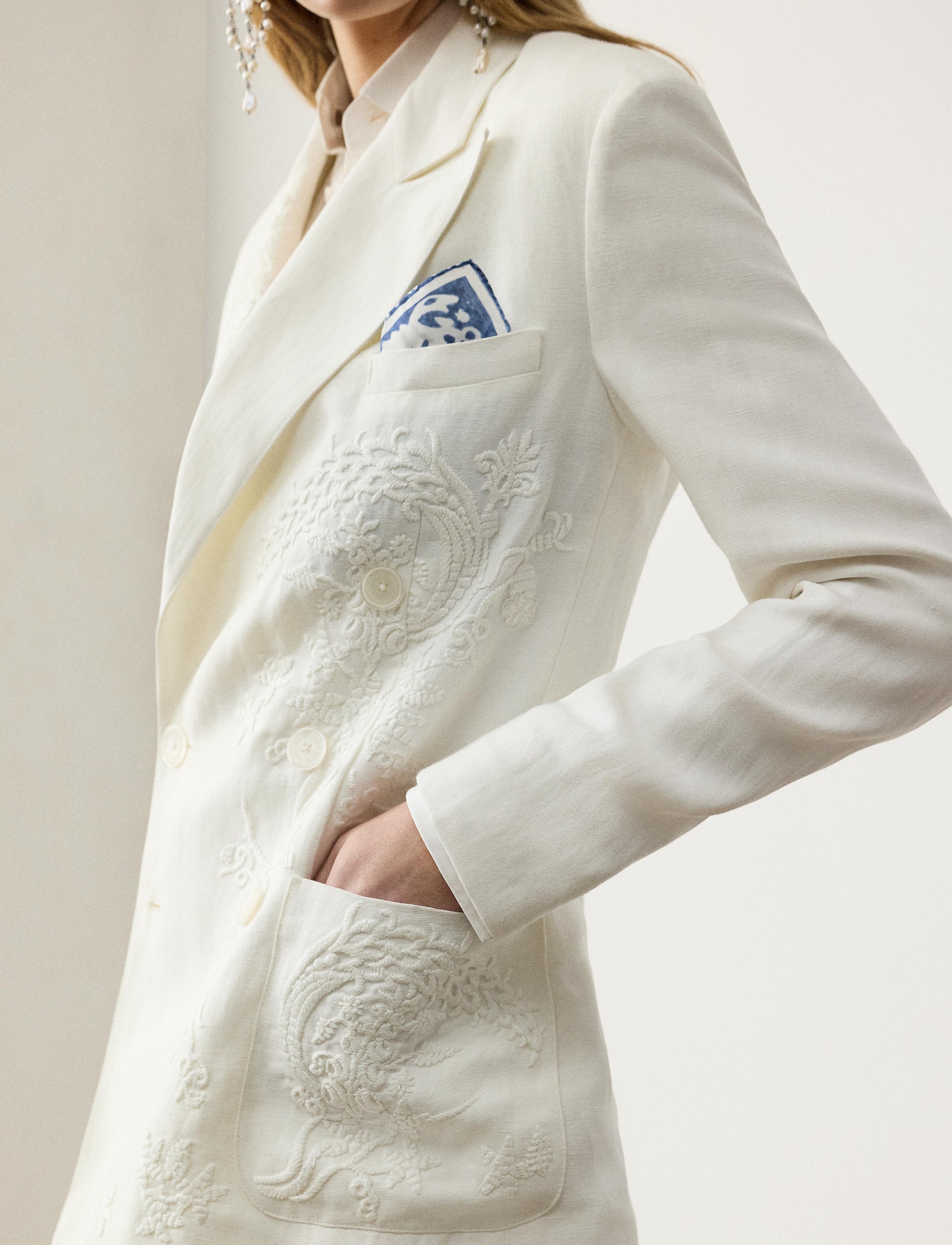 Veste Collen brodée en micro-piqué - Cream