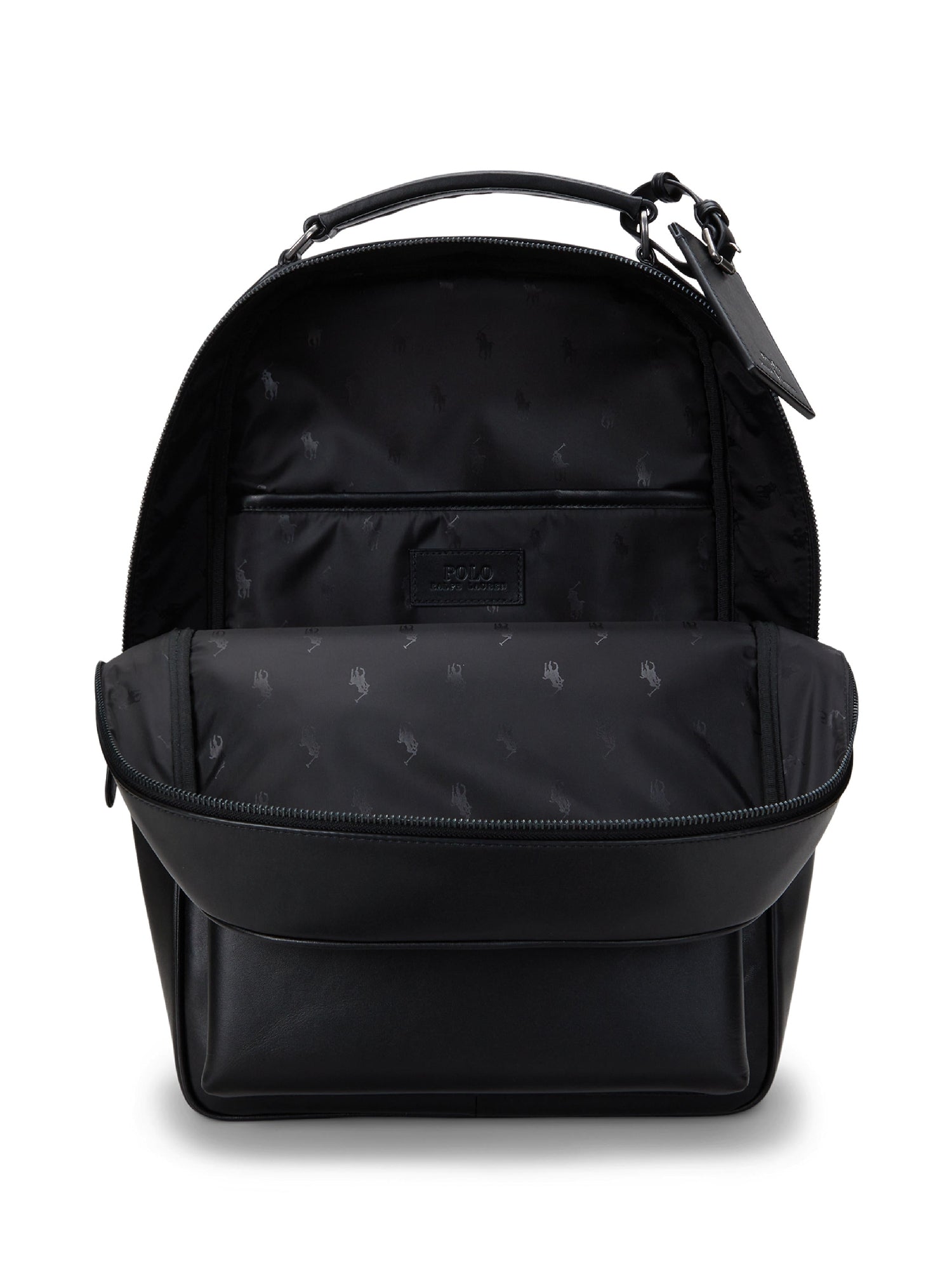 Sac à dos à poche zippée en cuir - Noir