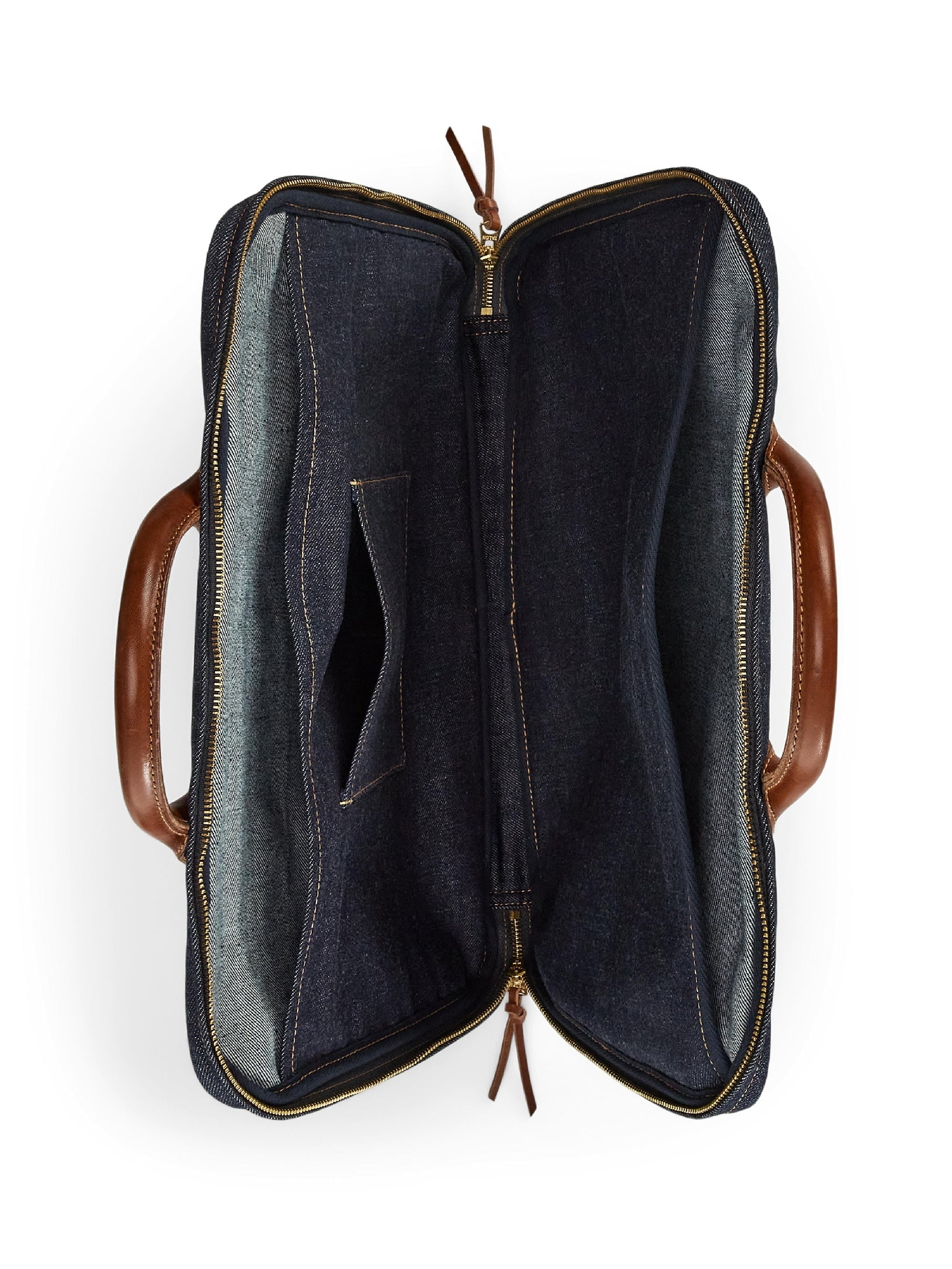 Leather-trimmed denim briefcase - Indigo