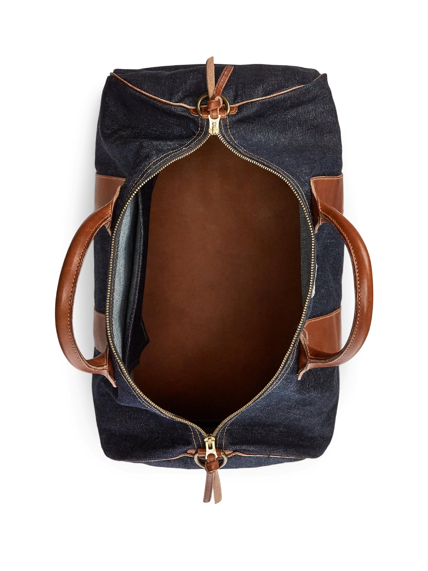 Sac de voyage en denim bordé de cuir - Indigo