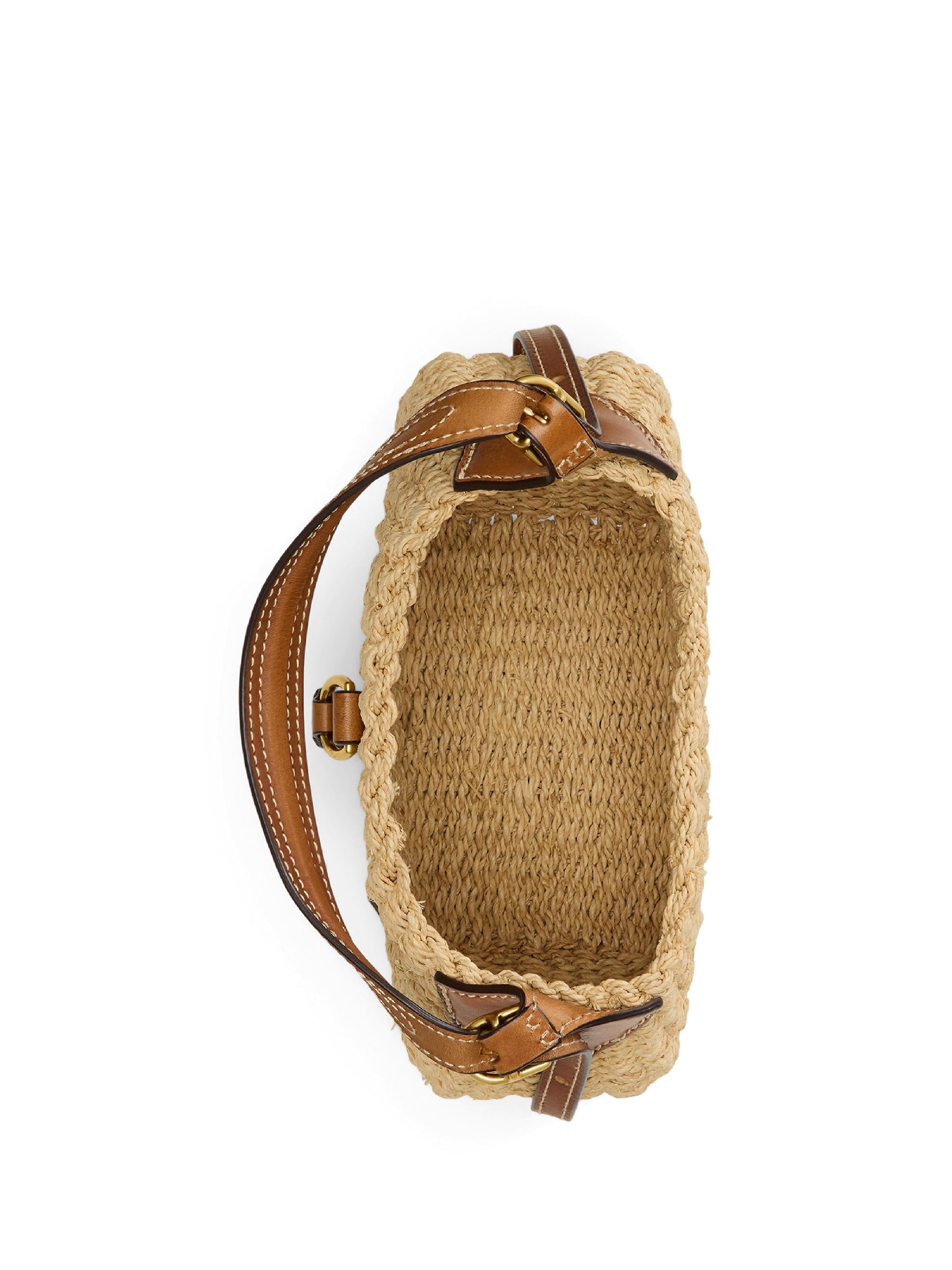 Petit sac Shoulder Polo ID en raphia - Natural & Cuoio