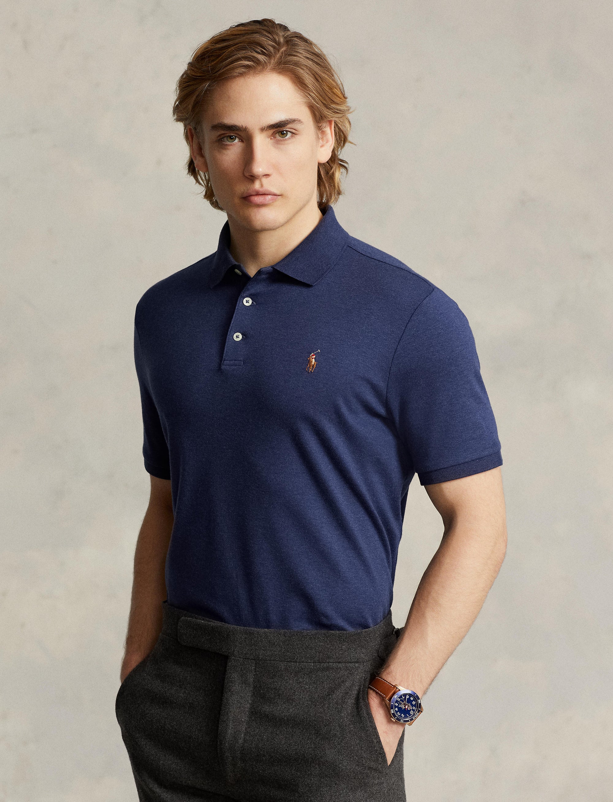 Polo en coton doux coupe ajustée - Spring Navy Heather