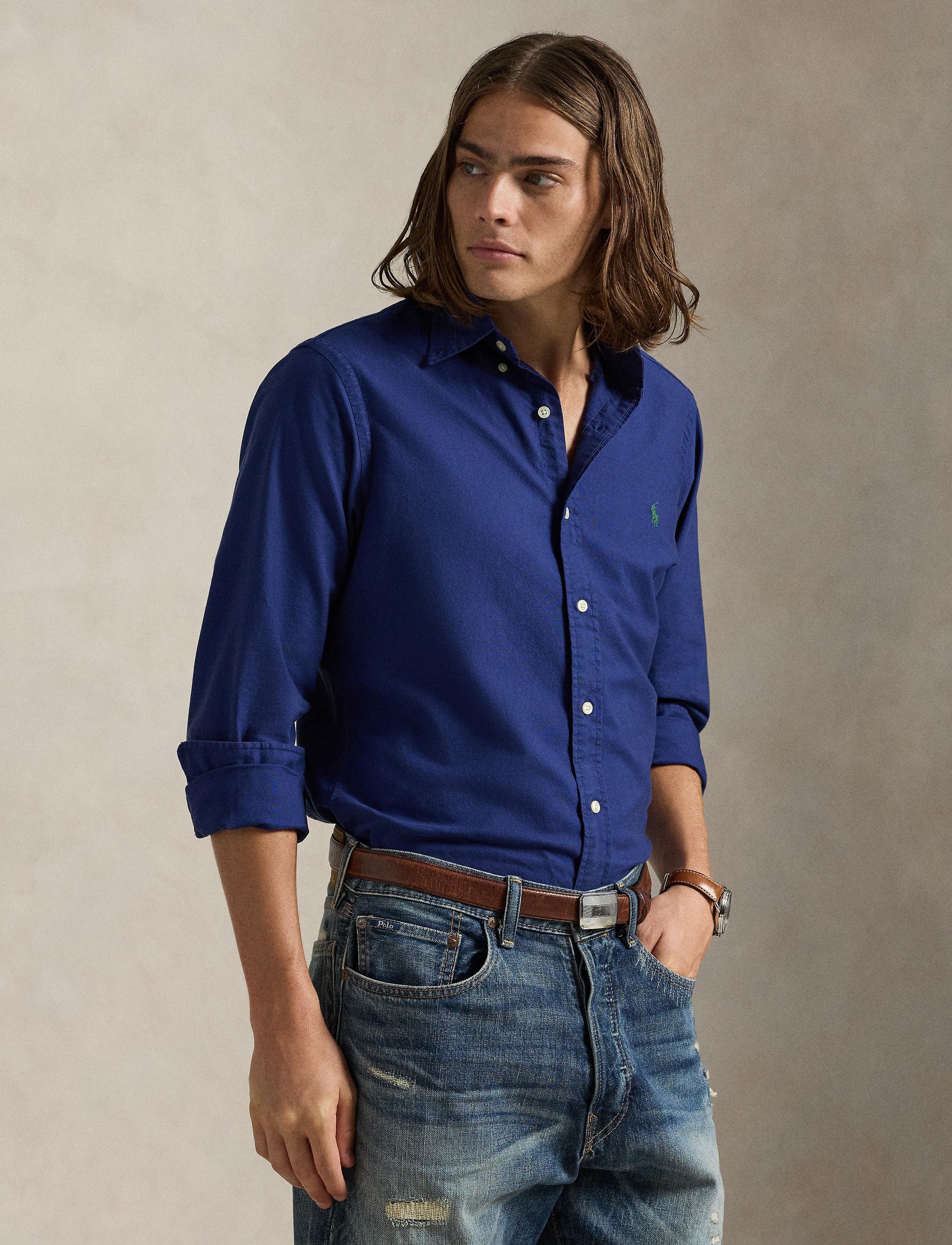 Chemise Oxford Slim Fit teinte en pièce - Freshwater