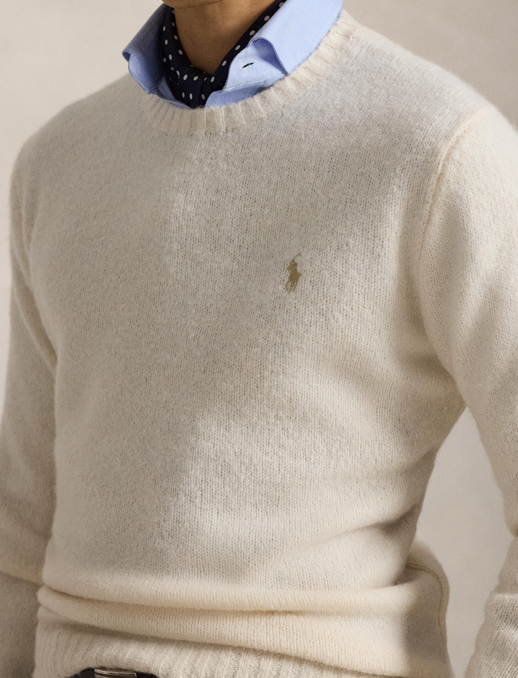 Pull col rond texturé en laine - Cream Tonal Pp