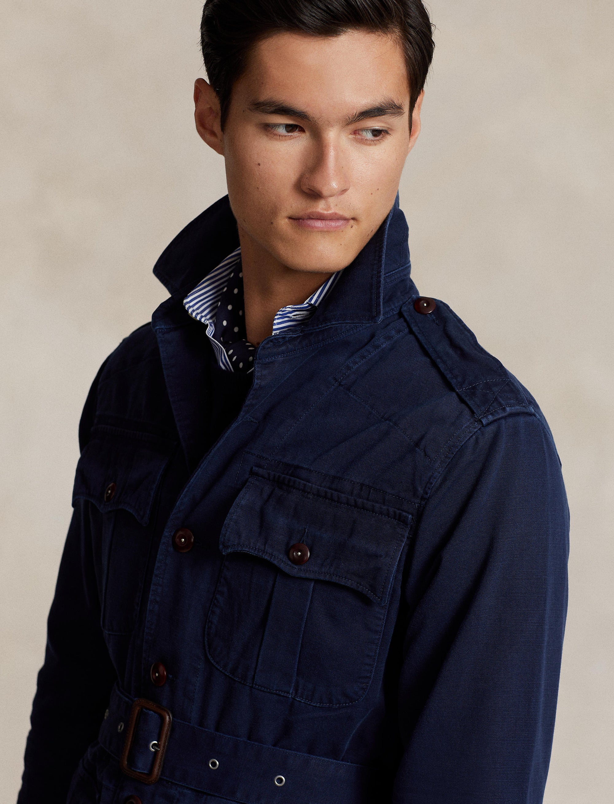 Belted twill utility jacket - Newport Navy