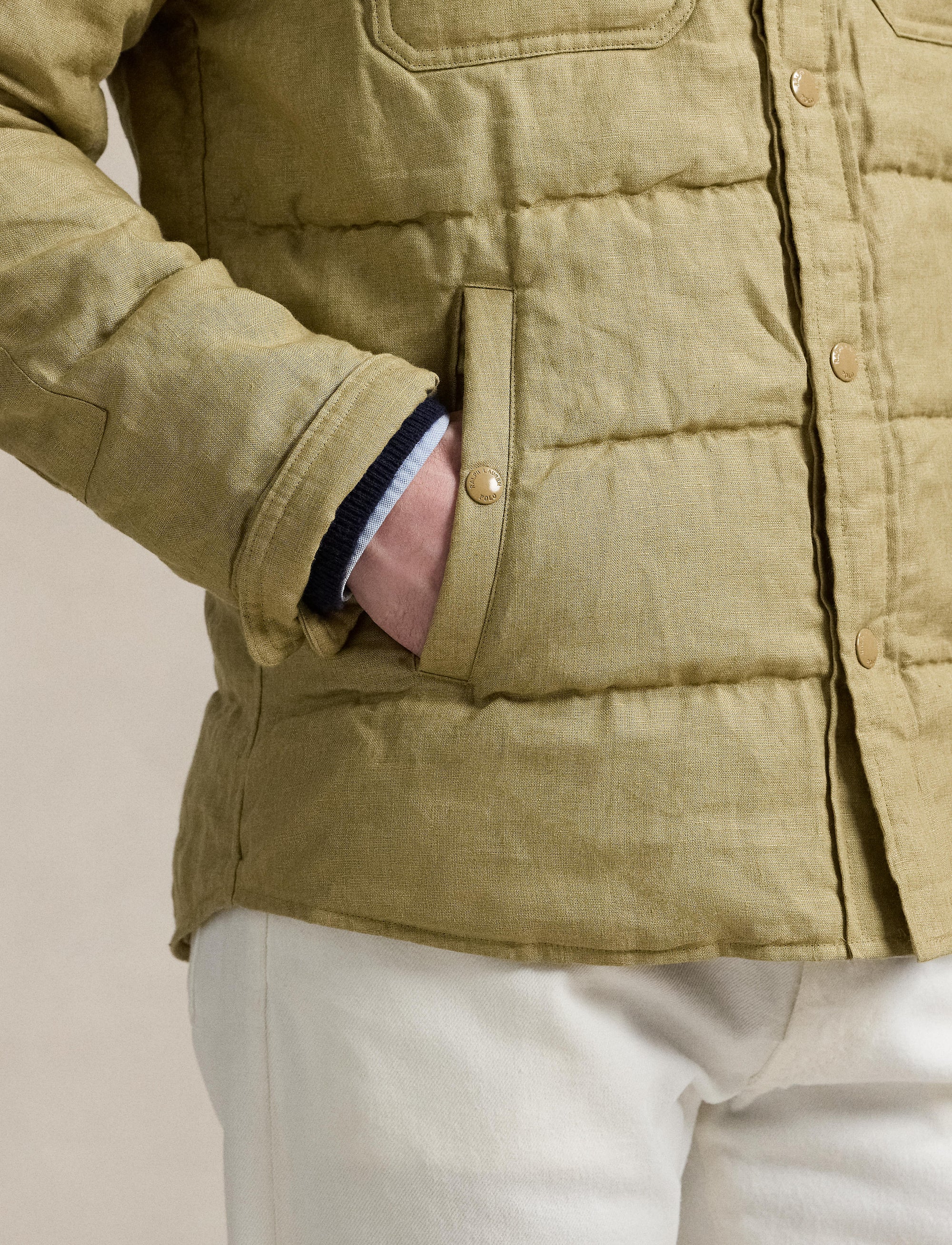 Doudoune matelassée en lin - Khaki
