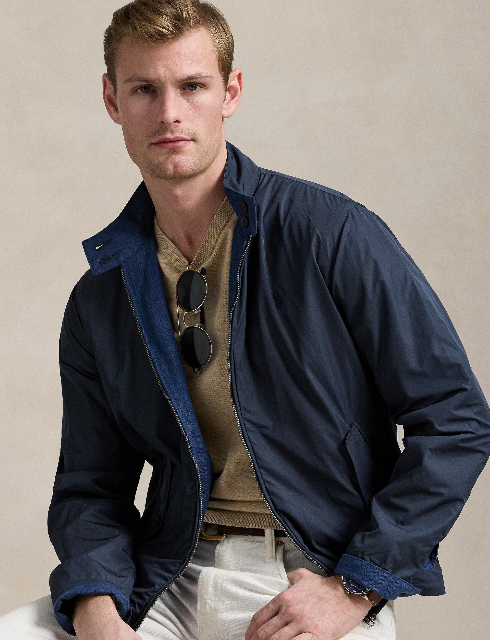 Bedford reversible jacket in linen blend - Rustic Navy & Collection Navy