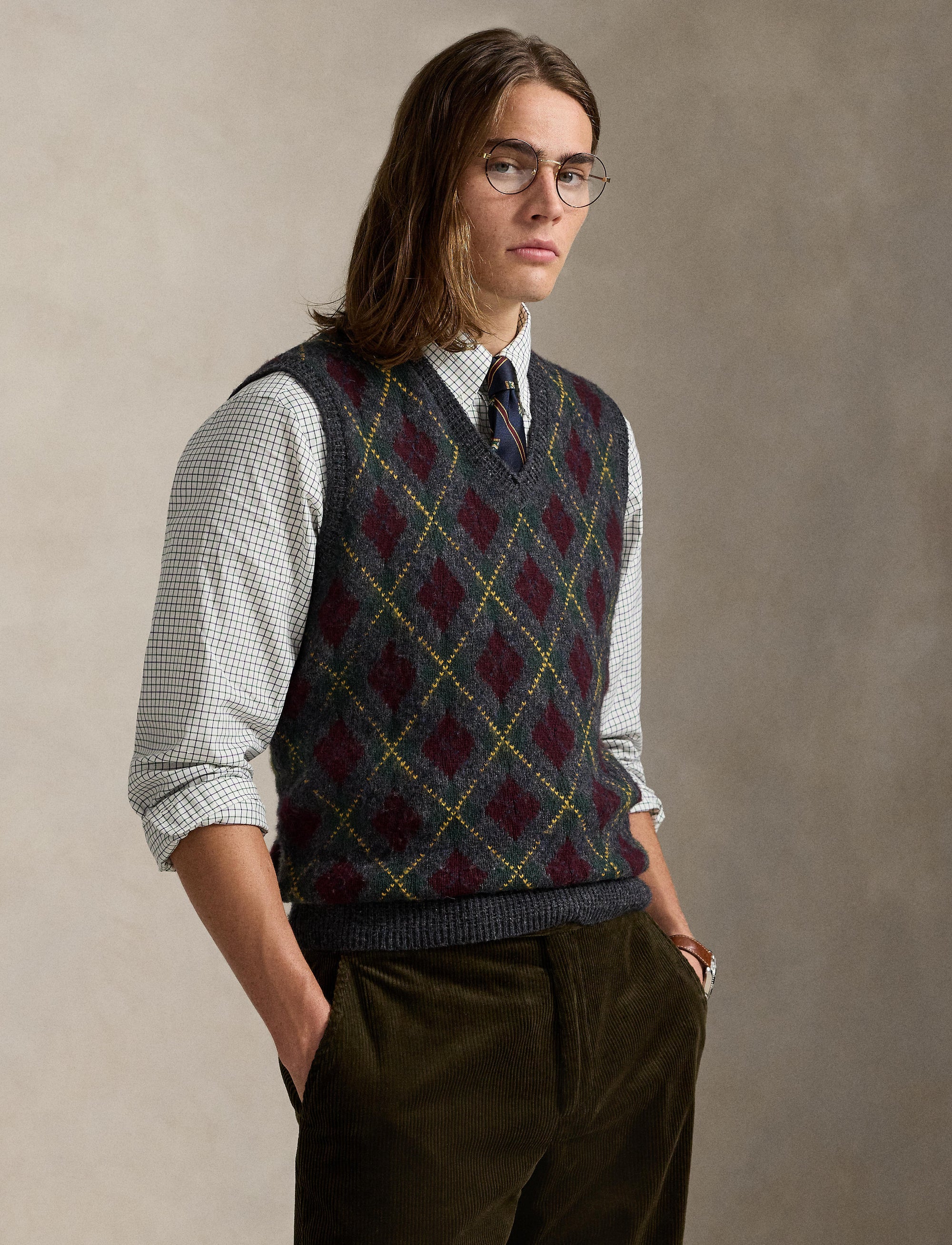 Pull débardeur losanges en laine - Charcoal Combo