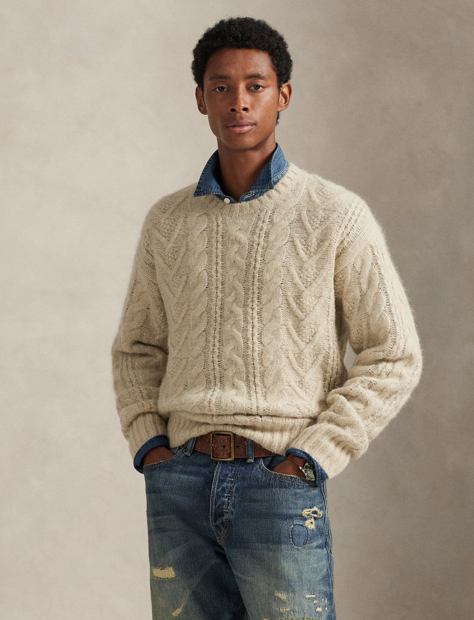 Pull en tricot d'Aran - Coconut Cream Heather