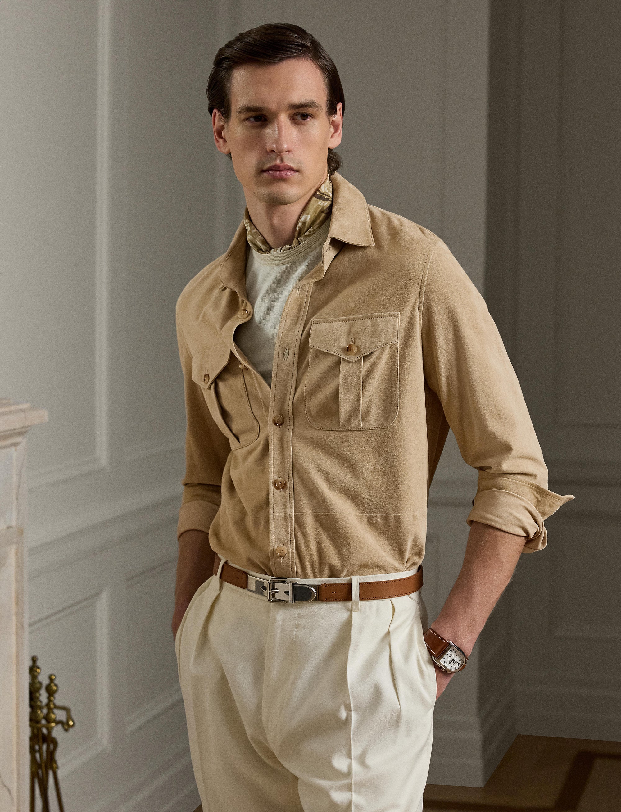 Barron suede overshirt - Oyster Tan