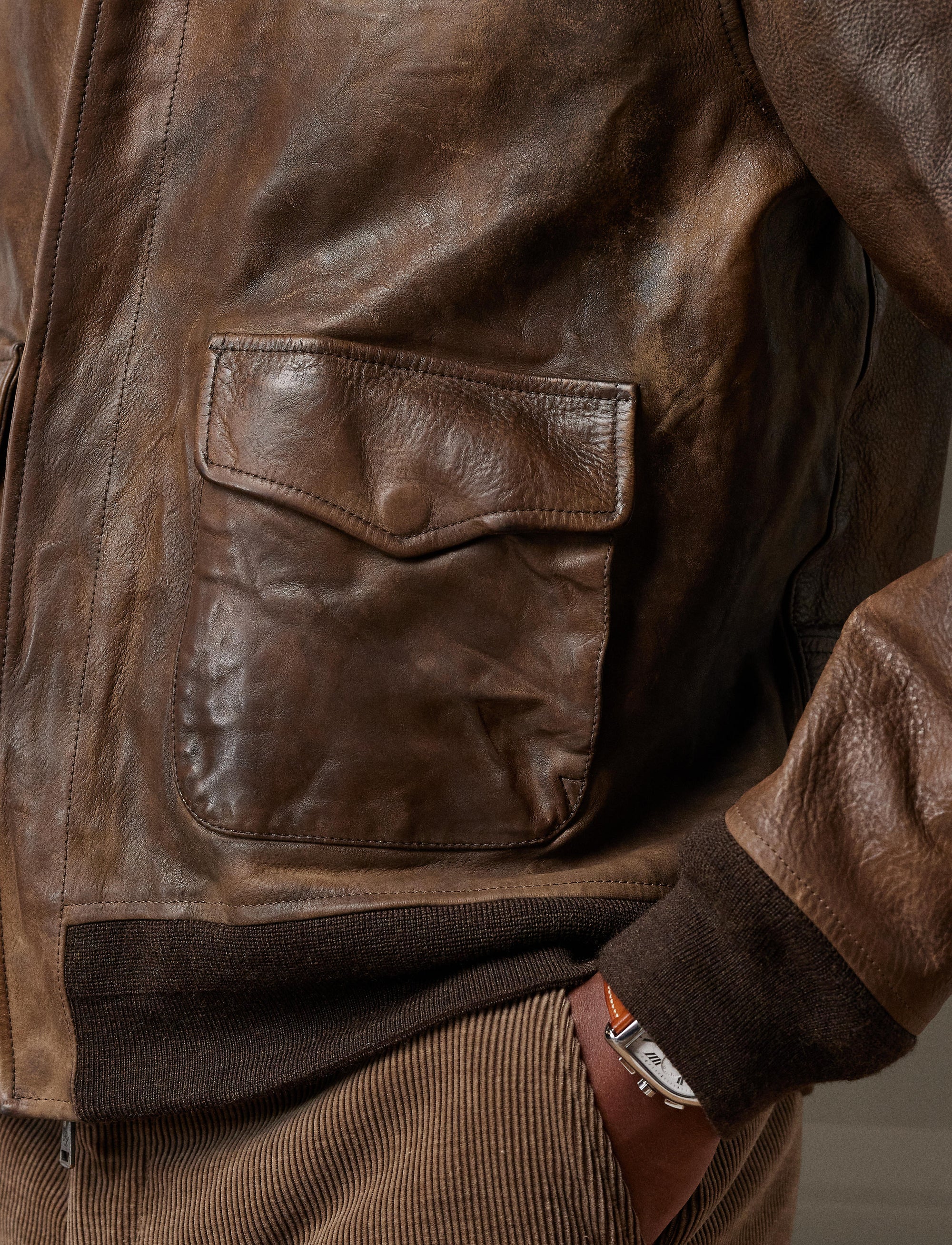 Veste d'aviateur Ridley en cuir  - Vintage Brown