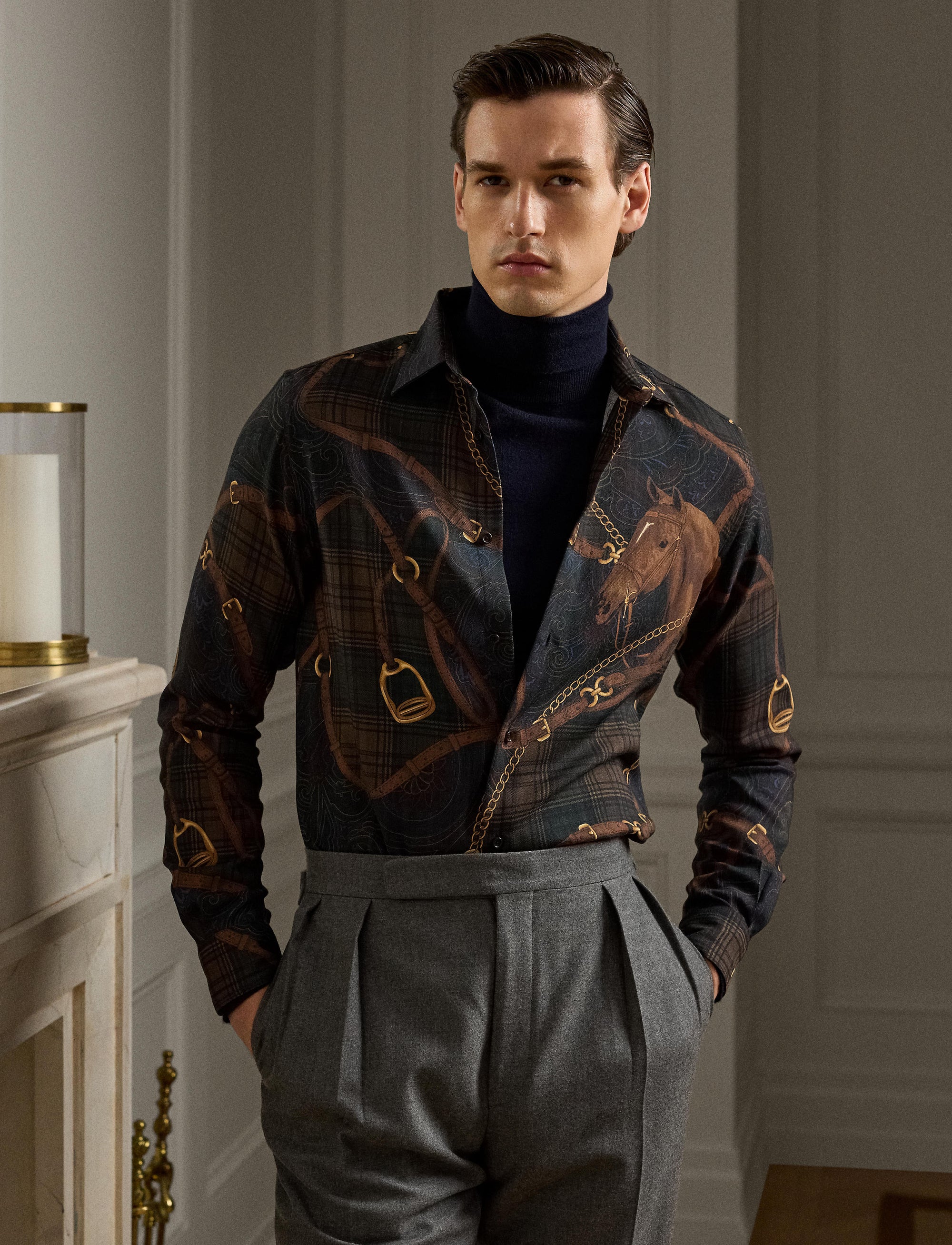 Cashmere and silk blend equestrian shirt - Multicolour