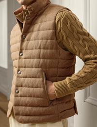 Gilet matelassé en laine et lin mélangé - Tan & Brown