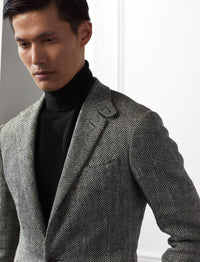 Kent herringbone blazer in linen and silk blend - Cream & Black