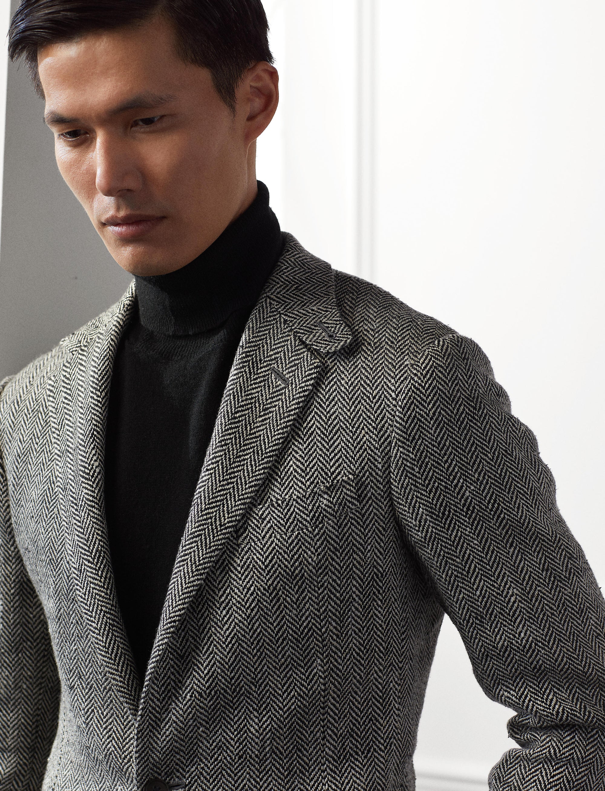 Kent herringbone blazer in linen and silk blend - Cream & Black