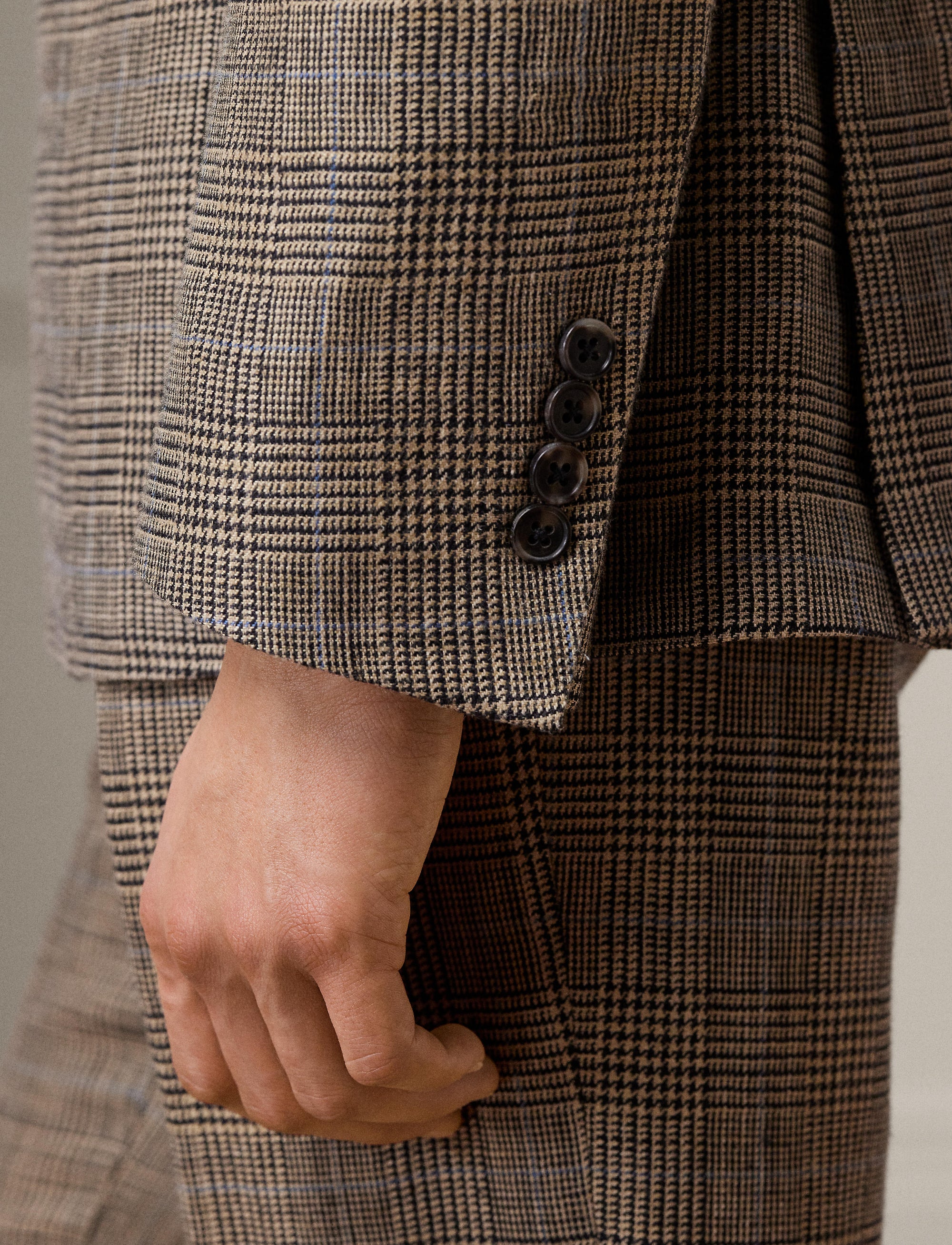 Ralph tartan suit in silk and linen blend - Vintage Cream & Black With Blue Deco